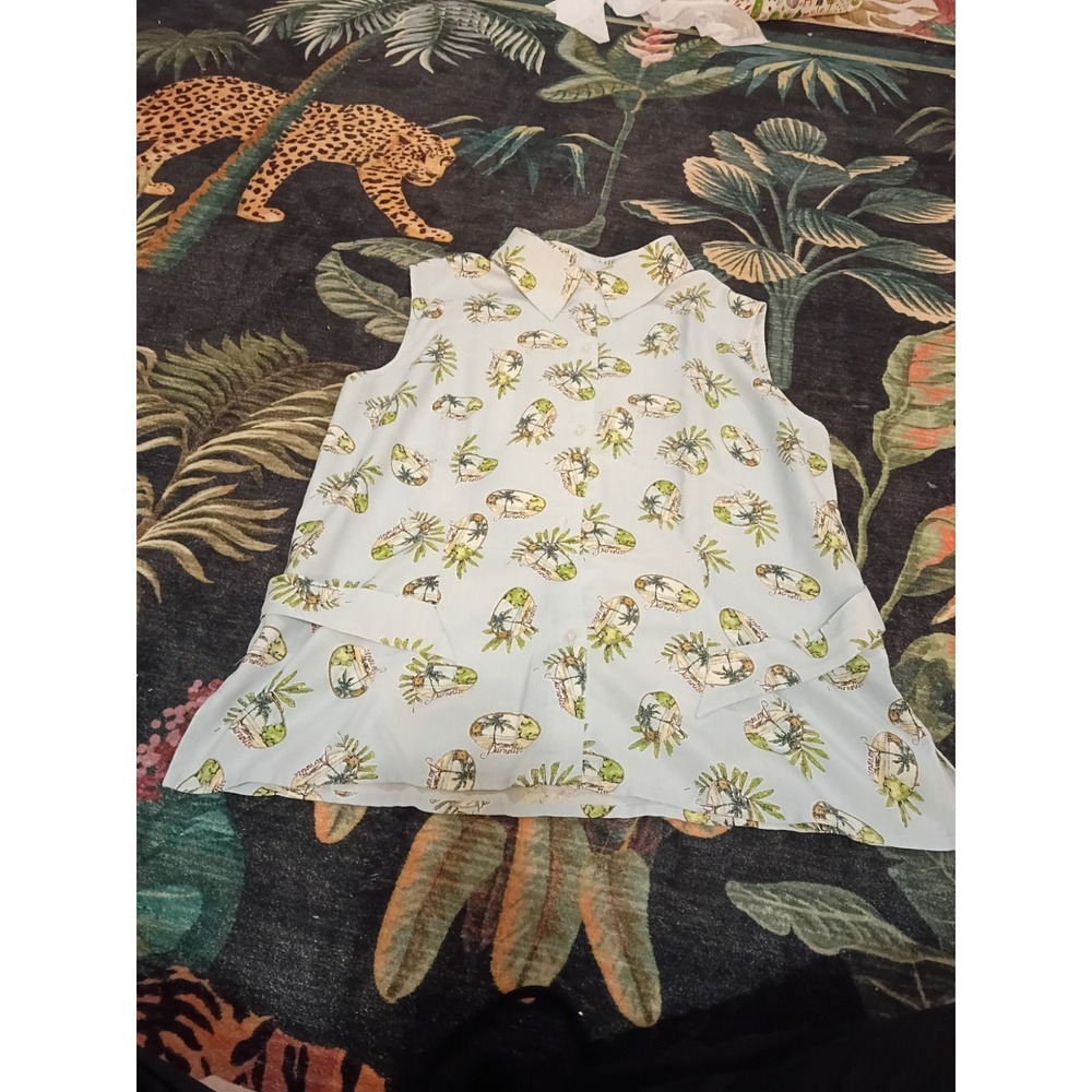 Vintage Liz Claiborne Silk Top Sz 10 Tropical Paradise Print Sleeveless Vacation